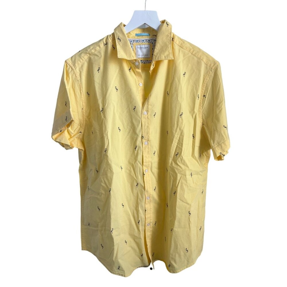 Cactus Man Yellow Flamingo Print Button-Down Shir… - image 1